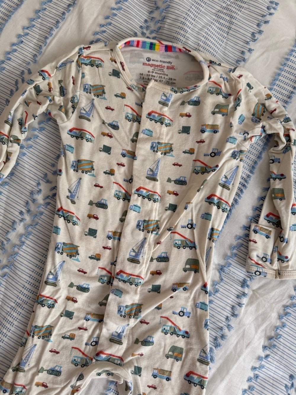 Magnetic Me Cream Baby Zip Pajamas with Multicolor Vehicle Print